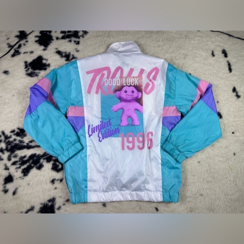 Trolls 1996 Limited Edition Blue and White Windbreaker Size XL
